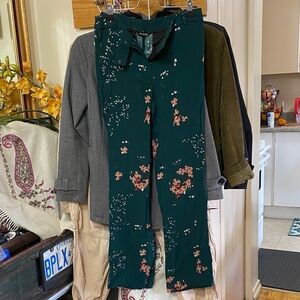 Massimo Dutti Dark Green Floral Women's Pants